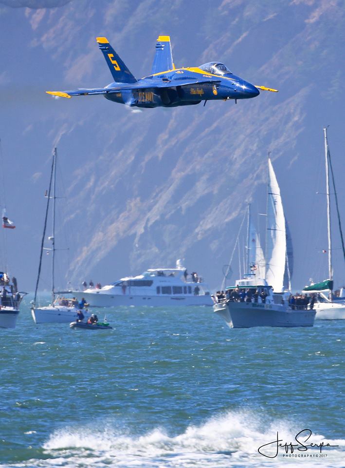 Blue Angel #5, Lead Solo Commander Frank Weisser on a sneak pass in the San Francisco Bay
